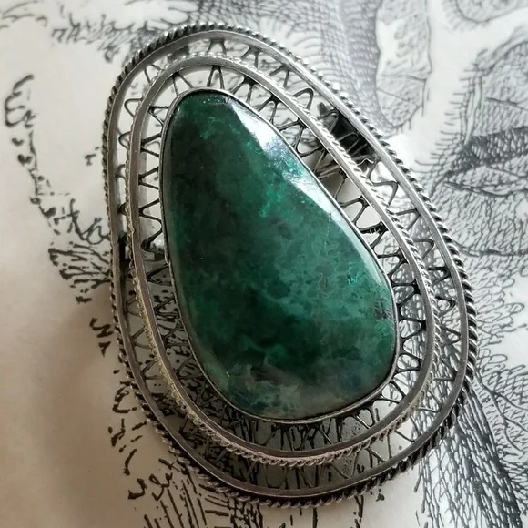 Relisted -Vintage Eilat stone brooch pin silver filigree Israel - Picture 2 of 7